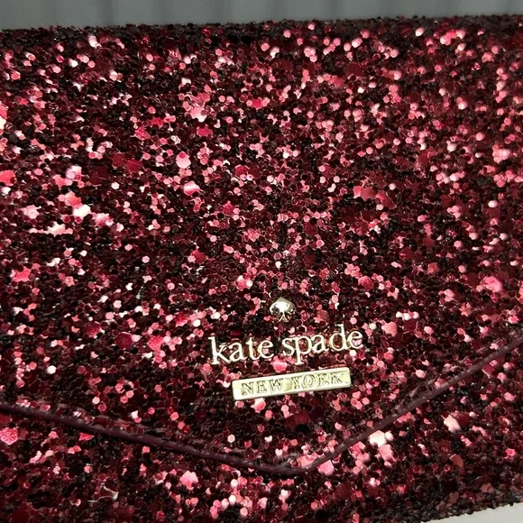 Kate Spade Laurel Way Glitter iPhone Wristlet Wallet Deep Plum Burgundy - Picture 8 of 10